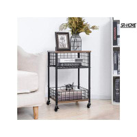 SR-HOME Small End Table With Wheels And Storage, Small Side Table For Small Spaces, Couch Side Table With Storage Shelve