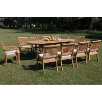 Rosecliff Heights 10 Seat 11 Piece Grade-A Teak Wood Dining Set: 94" Maskell Oval Trestle Leg Table And 10 Stacking Arbo