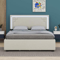 Latitude Run® Queen Size Upholstered Platform Bed With Rivet-Decorated Headboard