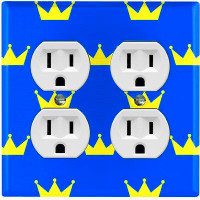 WorldAcc Metal Light Switch Plate Outlet Cover (Yellow Crown Royal Blue  - Double Duplex)
