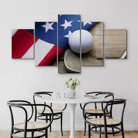 IDEA4WALL Golf Ball & Club with American Flag Sports Modern Art - Wrapped Canvas Print