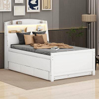 Winston Porter Platform Bed with Storage LED Headboard, Trundle and 3 Drawers