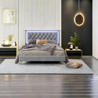 Ivy Bronx Full Size Upholstered Bed Frame With LED Lights,Modern Velvet Platform Bed With Tufted Headboard