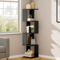 Ebern Designs Ebern Designs 5 Tier Narrow Bookshelf, Modern Tall Bookcase, Cube Open Display Geometric Book Shelves, She