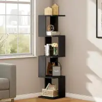 Ebern Designs Ebern Designs 5 Tier Narrow Bookshelf, Modern Tall Bookcase, Cube Open Display Geometric Book Shelves, She