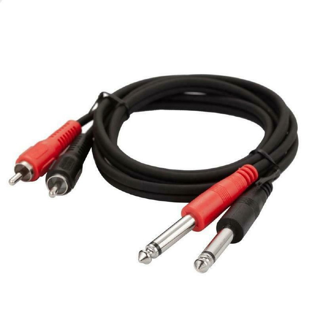 6 ft. Dual 6.35mm TS to 2-RCA Cable, 6.35mm Dual 1/4 inch TS Mono Male to 2 RCA Male TSR RCA Audio Convertor Adapter Cab in Performance & DJ Equipment in West Island - Image 3