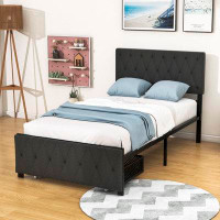 Isabelle & Max™ Lit plateforme, cadre de lit en métal avec un grand tiroir