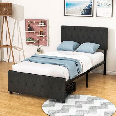 Isabelle & Max™ Lit plateforme, cadre de lit en métal avec un grand tiroir in Beds & Mattresses in Québec