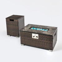 hernansofa 14.97'' H x 31.97'' W Propane Outdoor Fire Pit Table with Lid