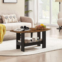 Rubbermaid Coffee Table For Living Room With Storage Compartment Shelf, Rustic Brown