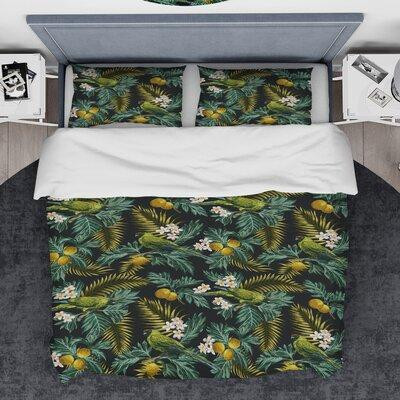 East Urban Home Designart Leaves with Lemons Bird Duvet Cover Set in Bedding