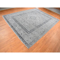 Isabelline 12'x15'5" Fossil Gray Broken and Erased Persian Design Silk Wool Hand Knotted Oversized Rug 5C715F44E1B7414C9