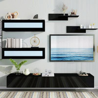 Ivy Bronx Wall Mount Floating TV Stand With Four Media Storage Cabinets And Two Shelves 11.8" H x 95" W x 15.7" D