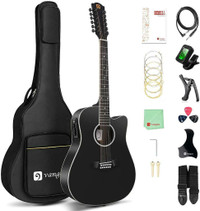 HUGE Discount! 12 String Guitar, Acoustic-electric Dreadnought Cutaway Guitar Bundle, Spruce Top| FAST, FREE Delivery