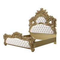 A&J Homes Studio Jeramee Traditional Mould Carving Eastern King Bed in White and Gold