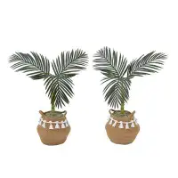 Primrue 3ft. Artificial Golden Cane Palm Tree with Handmade Basket DIY KIT  (Set of 2)