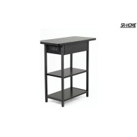 SR-HOME End Table With Charging Station, Narrow Side Table With USB Ports And Outlets, Flip Top Nightstand/Bedside Table