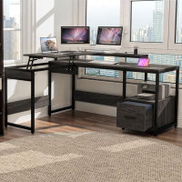 Ebern Designs 65? L-Shaped Lift Top Computer Standing Desk with Storage