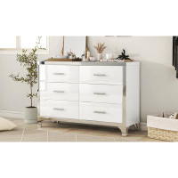 MR Elegant High Gloss Dresser With Metal Handle,Mirrored Storage Cabinet With 6 Drawers For Bedroom,Living Room-31.4" H
