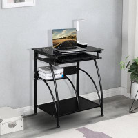 Inbox Zero Modern Black Glass Computer Desk With Steel Frame And Keyboard Tray