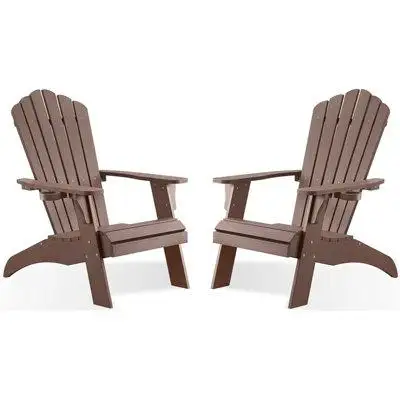 Rosecliff Heights Carrielynn Oversized Poly Lumber Fire Pit Adirondack Chair with Cup Holder(Set of 2)