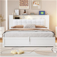 Latitude Run® Queen Size Tufted PU Upholstered Platform Bed with Storage Headboard and Hydraulic Storage System