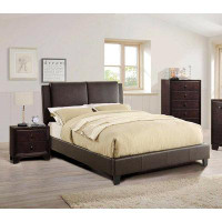 Latitude Run® California King Size Bed 1Pc  Bed Set Brown Faux Leather Upholstered Two-Panel Bed Frame Headboard Bedroom