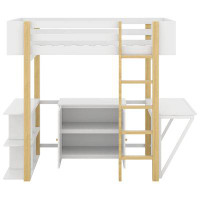 Harriet Bee Full Size Wood Loft Bed With Built-In Storage Cabinet And Cubes