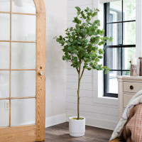 Primrue 6ft. Artificial Eucalyptus Tree with White Decorative Planter