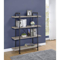 Williston Forge 56 Inch 4 Tier Metal And Wooden Bookcase, Black And Grey