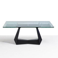 Brayden Studio Clear Glass Extension Dining Table With Black Metal Base