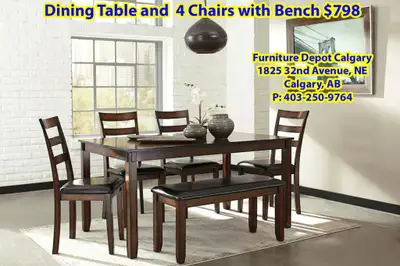 Dining Table and Chairs with Bench $798 Includes; Table, 4 Chairs And Bench Available color : Grey &...