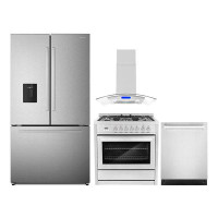Cosmo Cosmo 4 Piece Kitchen Appliance Package with French Door Refrigerator , 35.5'' Dual Fuel Freestanding Range , Buil