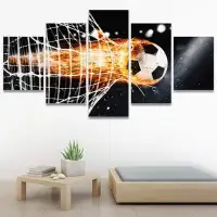 IDEA4WALL Soccer Fire Breaking Through The Net Abstract Plants 5 Pieces