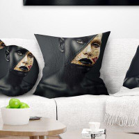 East Urban Home Portrait Woman with a Zip on Face Throw Pillow