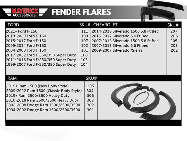 MAVERICK FENDER FLARES !!DODGE RAM FORD CHEVROLET ---- $315 ONLY!! FREE SHIPPING! in Tires & Rims in Saskatchewan - Image 2