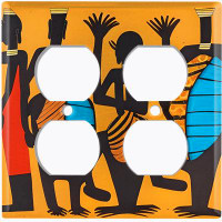 WorldAcc Metal Light Switch Plate Outlet Cover (Native African Culture Safari Orange - Double Duplex)