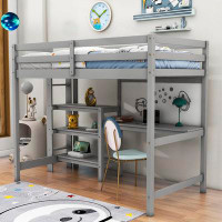 Harriet Bee Moskowitz Kids Twin Wood Loft Bed with Built-in Desk and Shelves