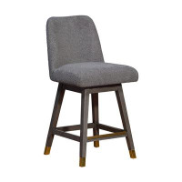 Lux Comfort 37.5x 21.5 x 19_26" Mocha And Grey Solid Wood Swivel Bar Chair With Footrest
