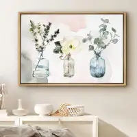 SIGNLEADER SIGNLEADER Framed Canvas Print Wall Art White Camellia Flower With Vases Botanical Plants Watercolor Modern A