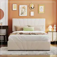 Latitude Run® Full Size Upholstered Platform Bed With A Hydraulic Storage System - Beige