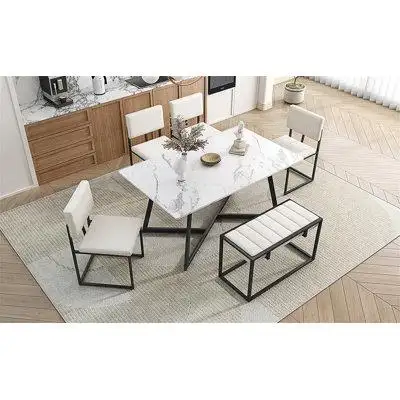 Orren Ellis Modern Faux Marble 5-Piece Dining Table Set
