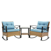 Wildon Home® 3Pcs Rocking Rattan Set Wholesale Leisure Chair Outdoor Rattan Rocking Chair Set Grey
