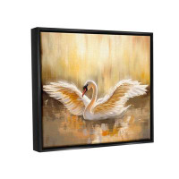 Red Barrel Studio Red Barrel Studio® Swan Wings Sunlit Wildlife Pond Framed Floater Canvas Wall Art By Ziwei Li