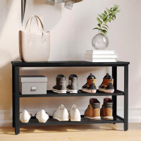 17 Stories Sochi 3-Tier Entryway Bench with Mesh Metal Shoe Storage Shelves