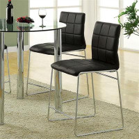 Orren Ellis Black Colour Leatherette 2Pcs Counter Height Dining Chairs Chrome Metal Legs Dining Room Counter Height Chai