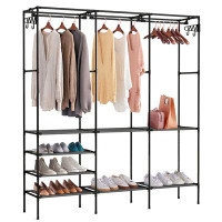 harebell Three Rods Garment Rack With Hooks, Clothing Rack For Hanging Clothes, Multi-functional Bedroom Clothes Rack