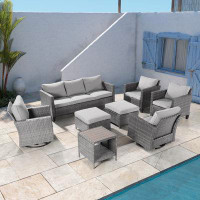 Red Barrel Studio 8-Set Outdoor PE Wicker Furniture Wide Seat Conversation Couch Set Swivel Rocking Sofa