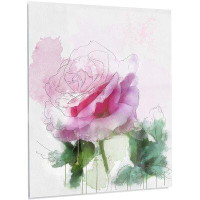 Design Art 'Pink Rose with Green Leaves' Painting Print on Metal