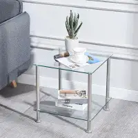 Wrought Studio Wrought Studio™ Glass End Table, Modern 2-tier Square Simple Coffee Table Tea Table Centre Table For Livi